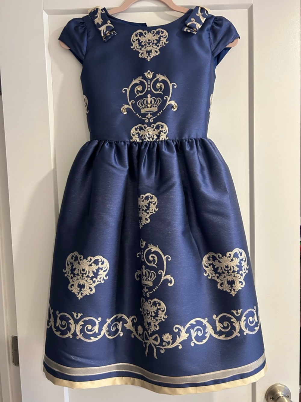 Formal Elegant Navy and Gold Girls' Fit-and-Flare Dress